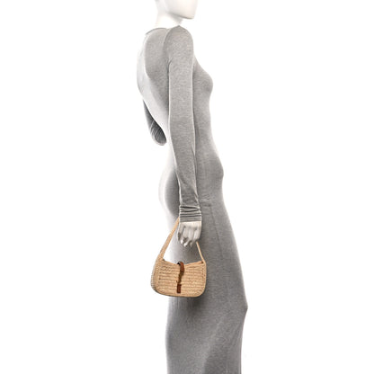 Saint Laurent Raffia Calfskin Le 5 A 7 Mini Hobo Natural Brick Natural Brick 2 of 11