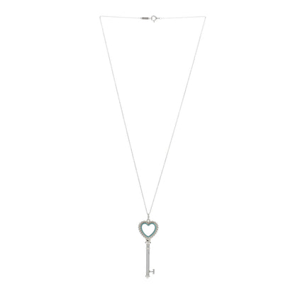 Tiffany Sterling Silver Enamel Beaded Heart Key Pendant Necklace Blue 2 of 5