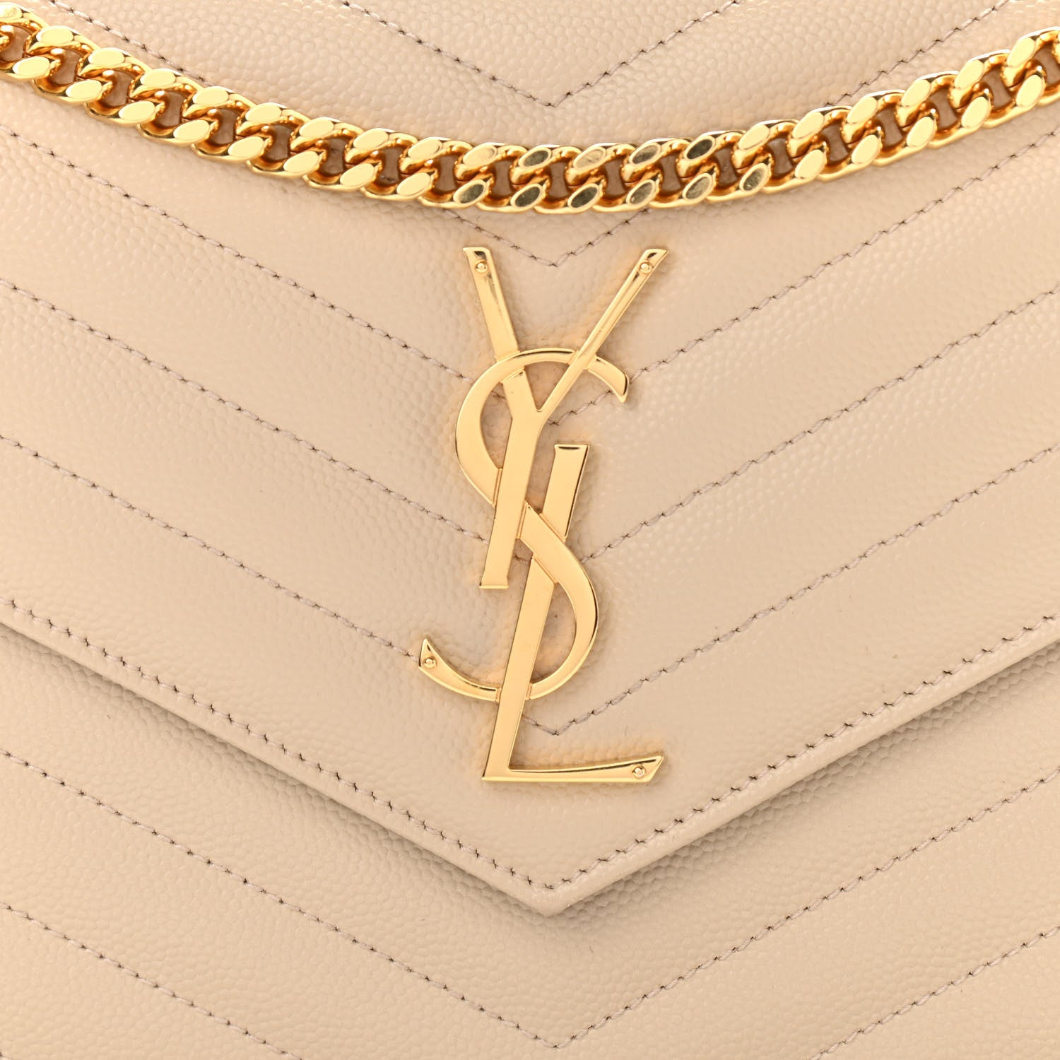 Saint Laurent Grain De Poudre Matelasse Chevron Monogram Chain Wallet Nude Powder 8 of 10