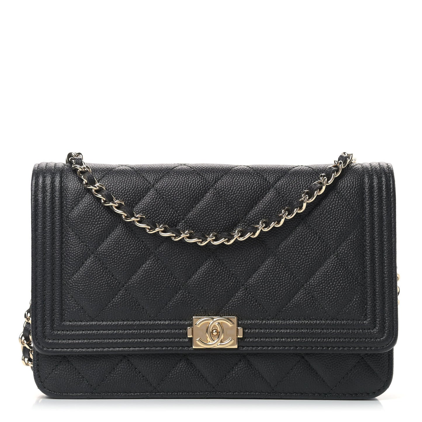 Caviar Quilted Boy Wallet On Chain WOC Black