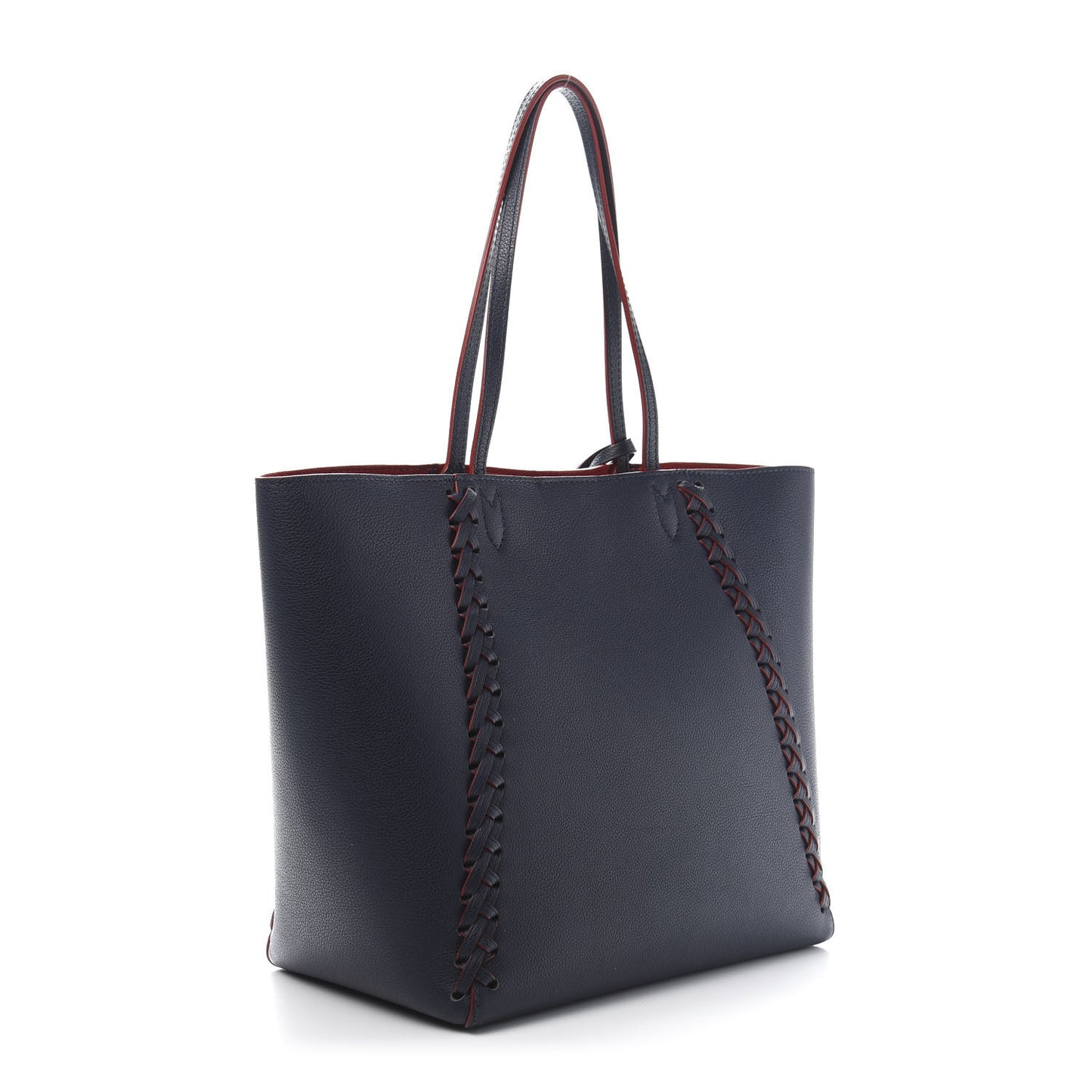 Calfskin Braided Lockme Cabas Marine Rouge