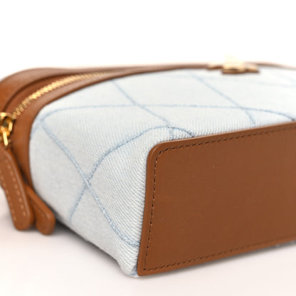 Chanel Washed Denim Calfskin Quilted Top Handle Slim Vanity Case With Chain Blue Brown 9 of 11