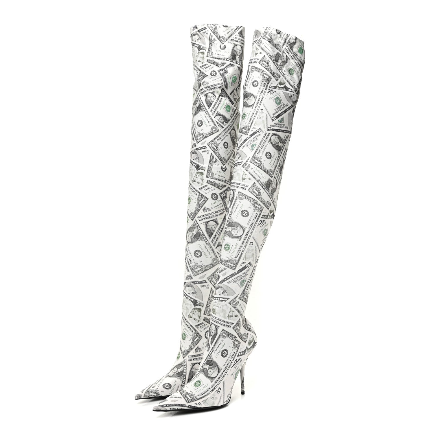 Balenciaga Spandex Dollars Print Pointed Toe Knife Thigh High Boots 37 Green 3 of 8