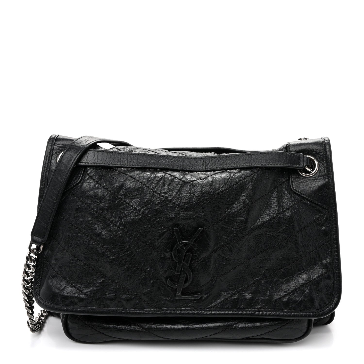 Saint Laurent Crinkled Calfskin Matelasse Monogram Large Niki Chain Satchel Black 1 of 11