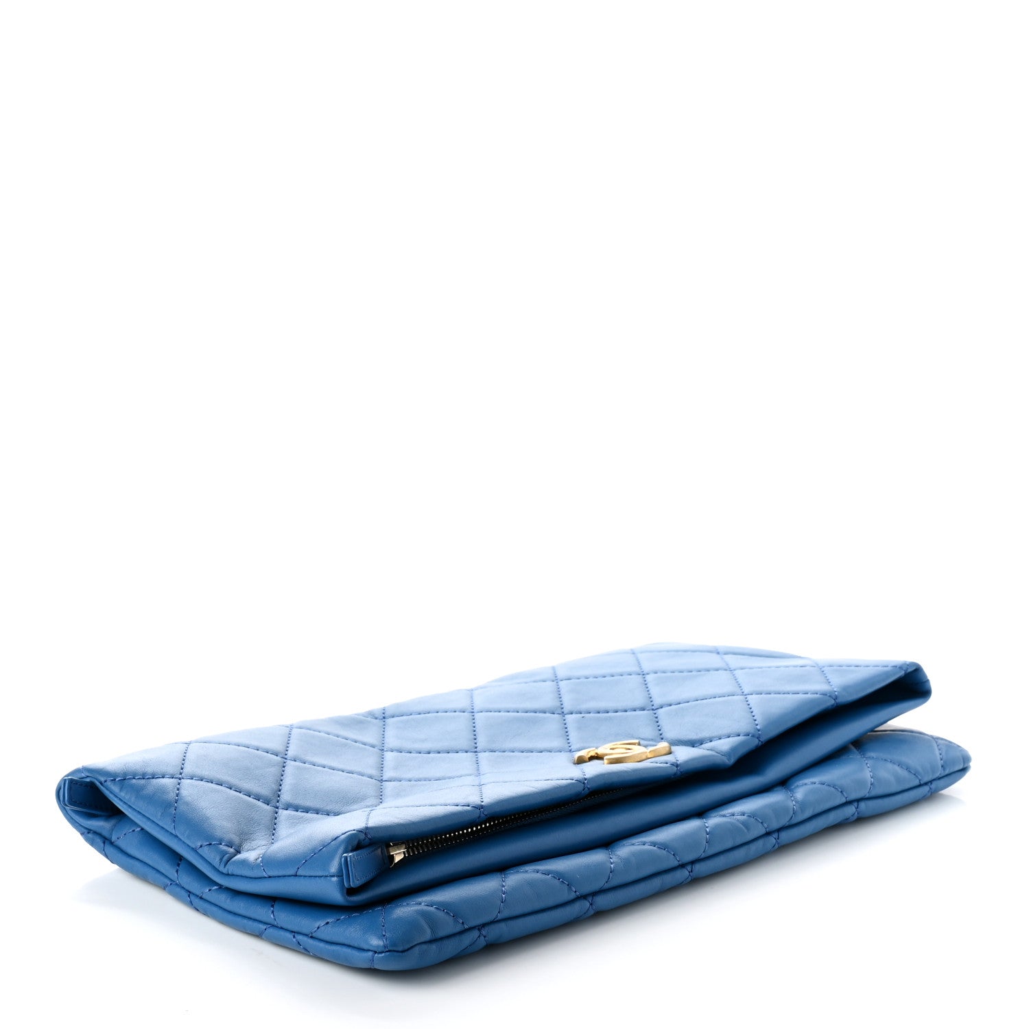 Chanel Lambskin Quilted Fold Over Clutch Blue 4 of 7