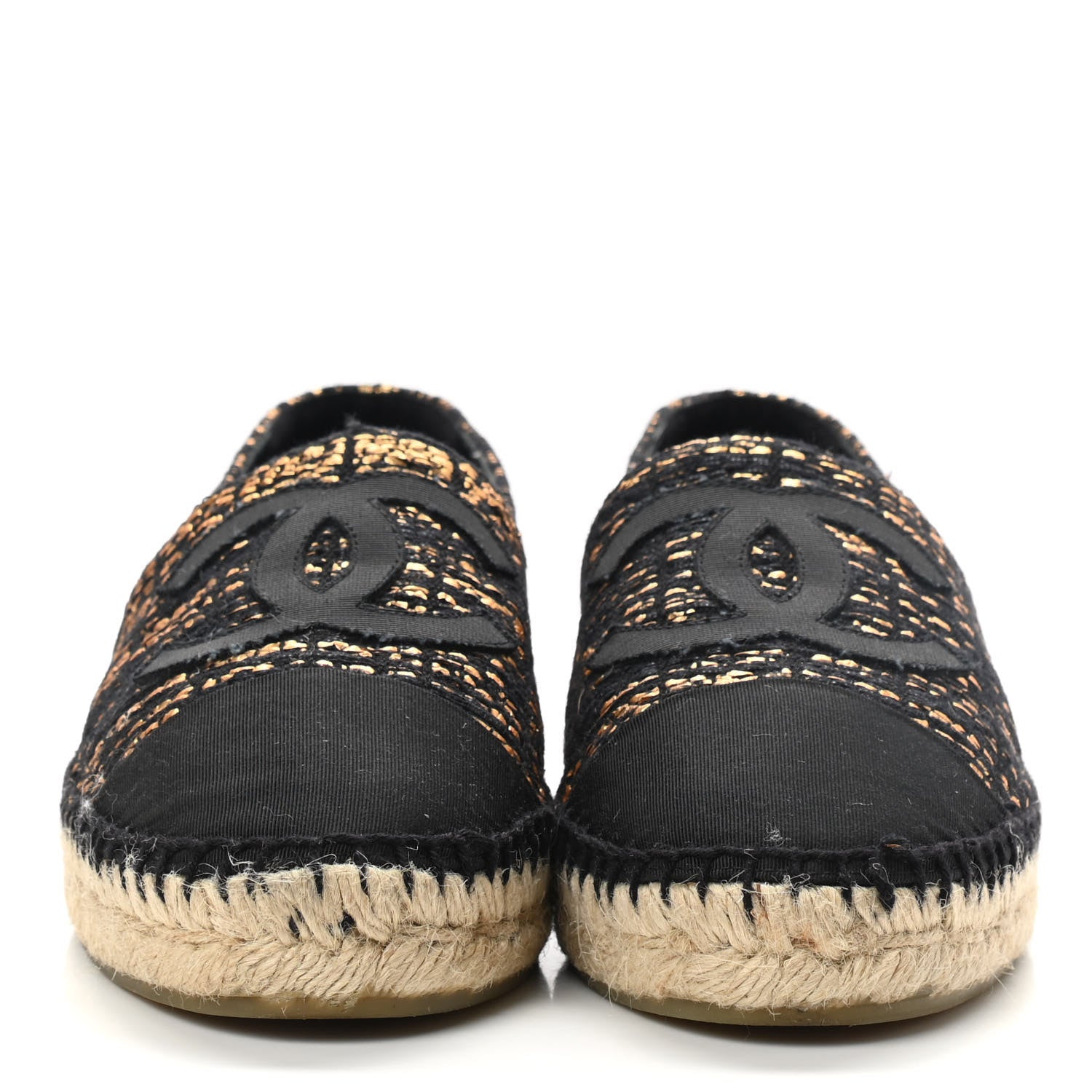 Chanel Metallic Tweed Grosgrain CC Espadrilles 39 Black Gold 2 of 10