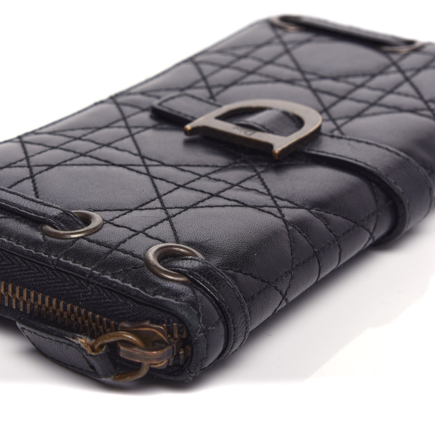 Lambskin Cannage D Continental Zip Wallet Black