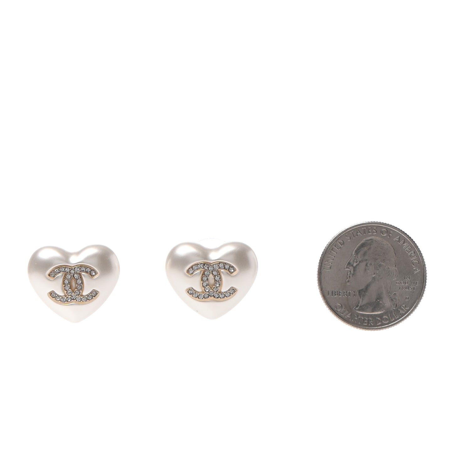 Pearl Crystal CC Heart Earrings Gold