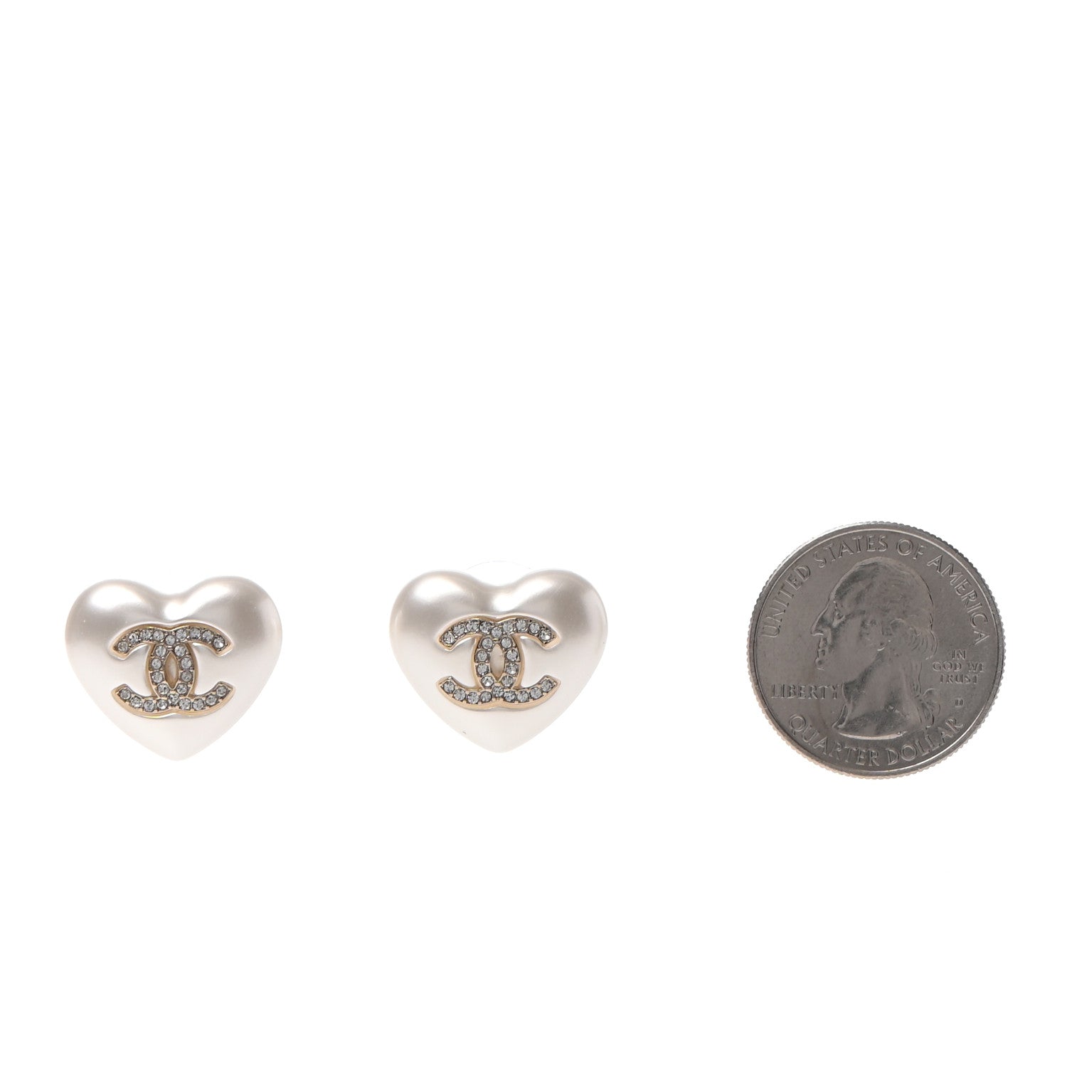 Chanel Pearl Crystal CC Heart Earrings Gold 2 of 4