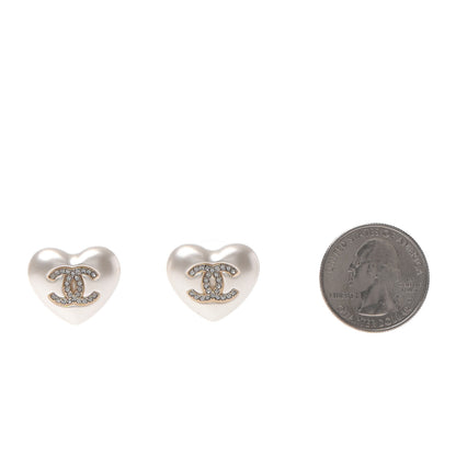 Chanel Pearl Crystal CC Heart Earrings Gold 2 of 4
