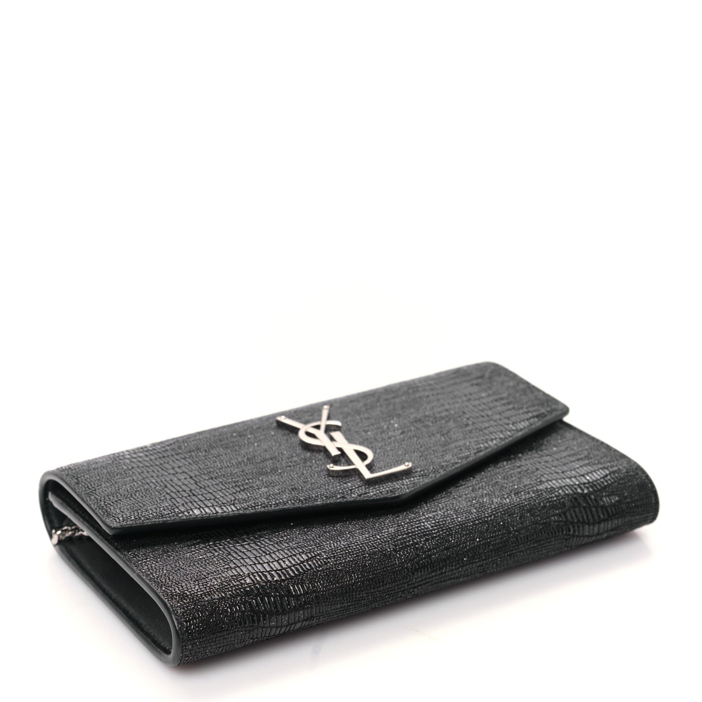 Calfskin Lizard Embossed Monogram Uptown Chain Wallet Black