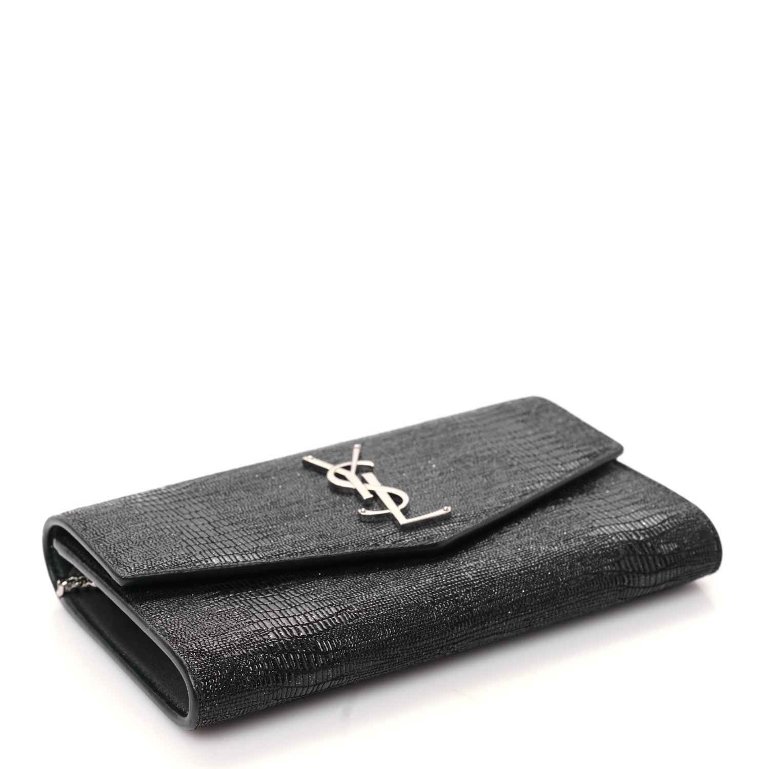Saint Laurent Calfskin Lizard Embossed Monogram Uptown Chain Wallet Black 5 of 9