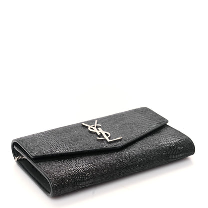 Saint Laurent Calfskin Lizard Embossed Monogram Uptown Chain Wallet Black 5 of 9