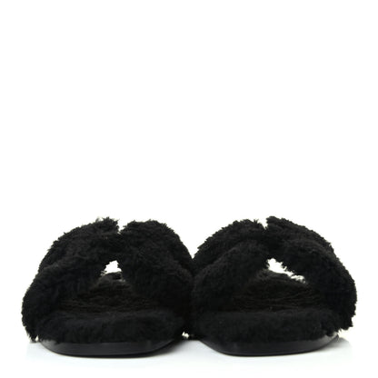 Hermes Woolskin Oran Sandals 38 Black 2 of 4
