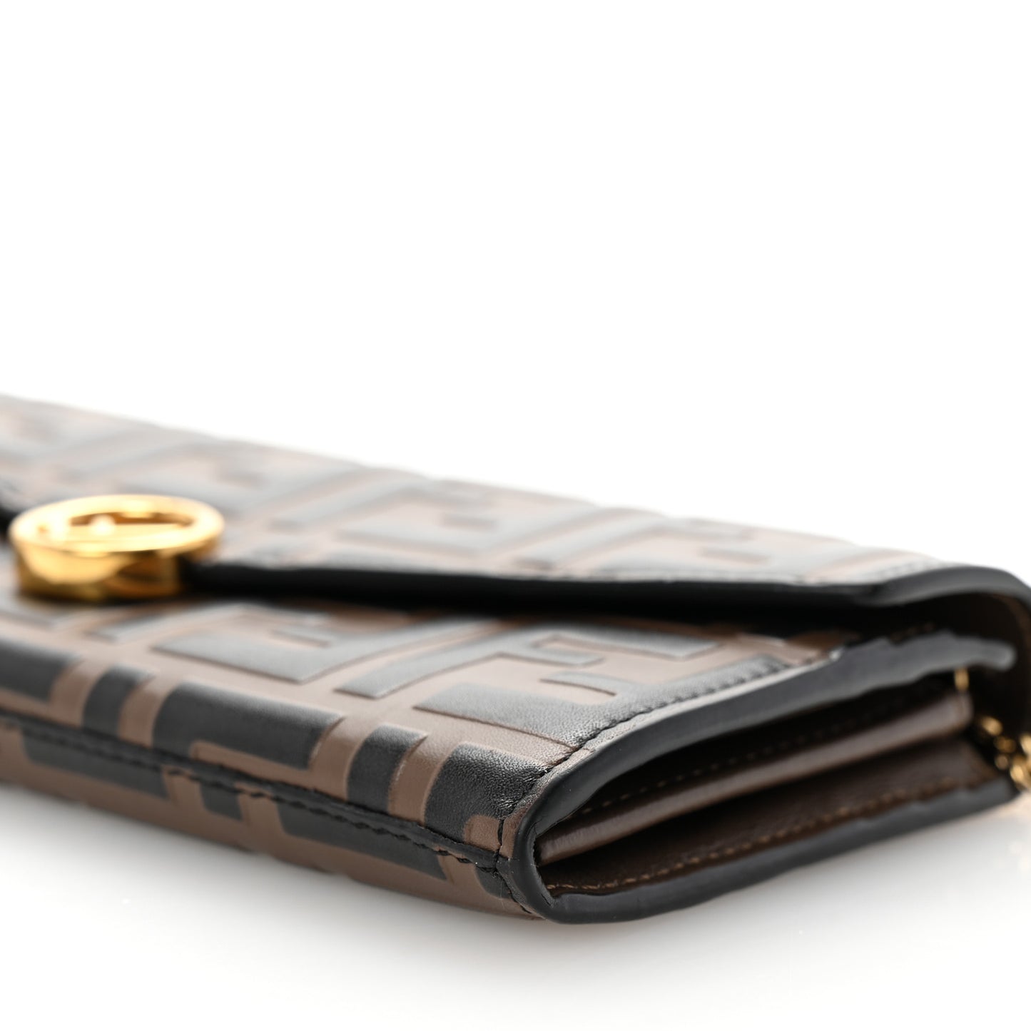 Vitello Soft F is Fendi Bi-Color FF 1974 Embossed Continental Envelope Wallet On Chain Maya Black