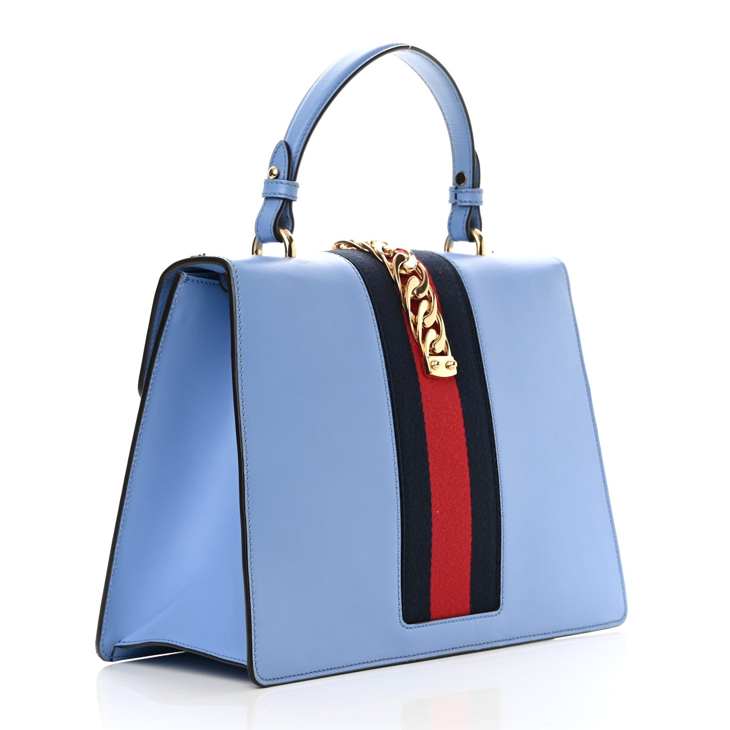 Gucci Calfskin Embroidered Medium Sylvie Top Handle Bag Clear Sky Blue 3 of 15
