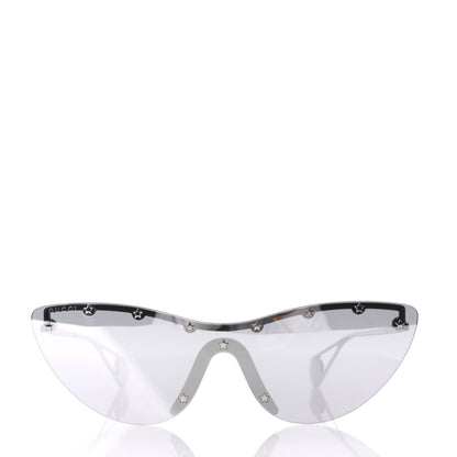 Gucci Metal Rimless Star Studded 90mm Cat Eye GG0666S Sunglasses Mirror Silver 2 of 8