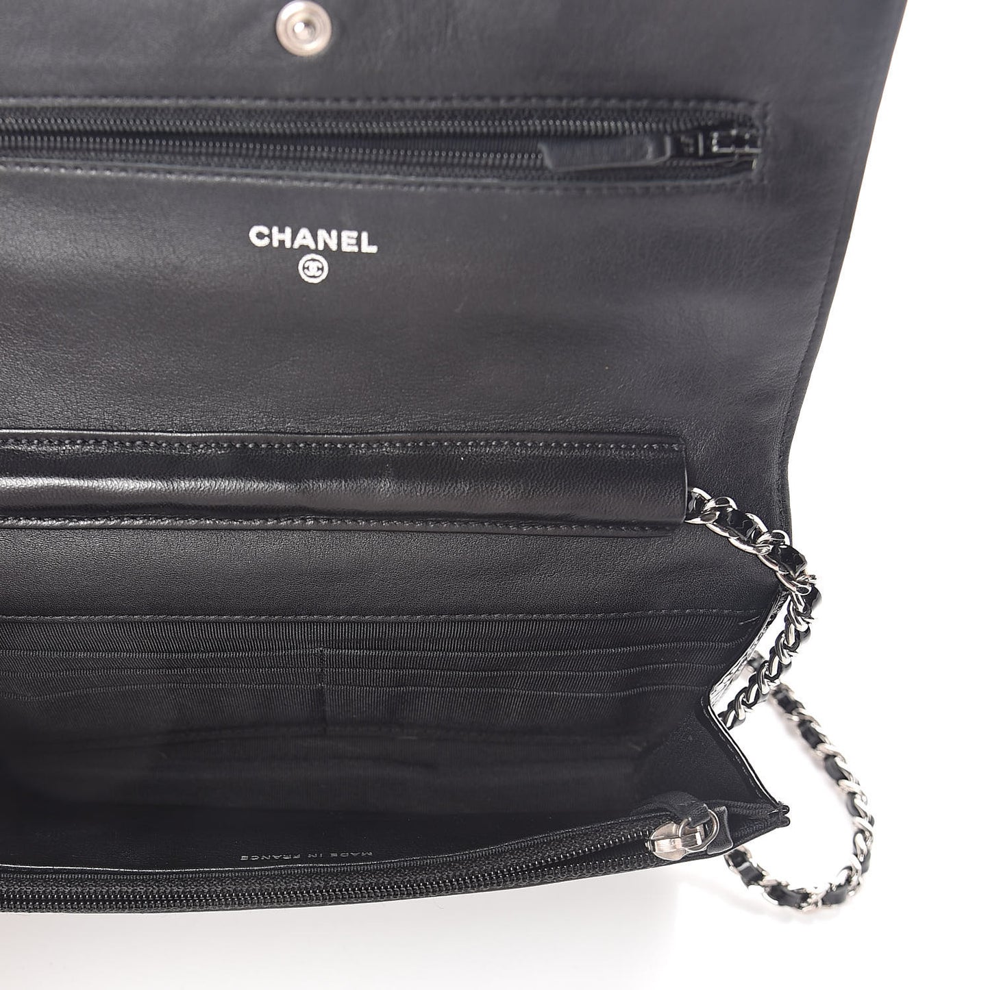 Patent Quilted Wallet On Chain WOC Black