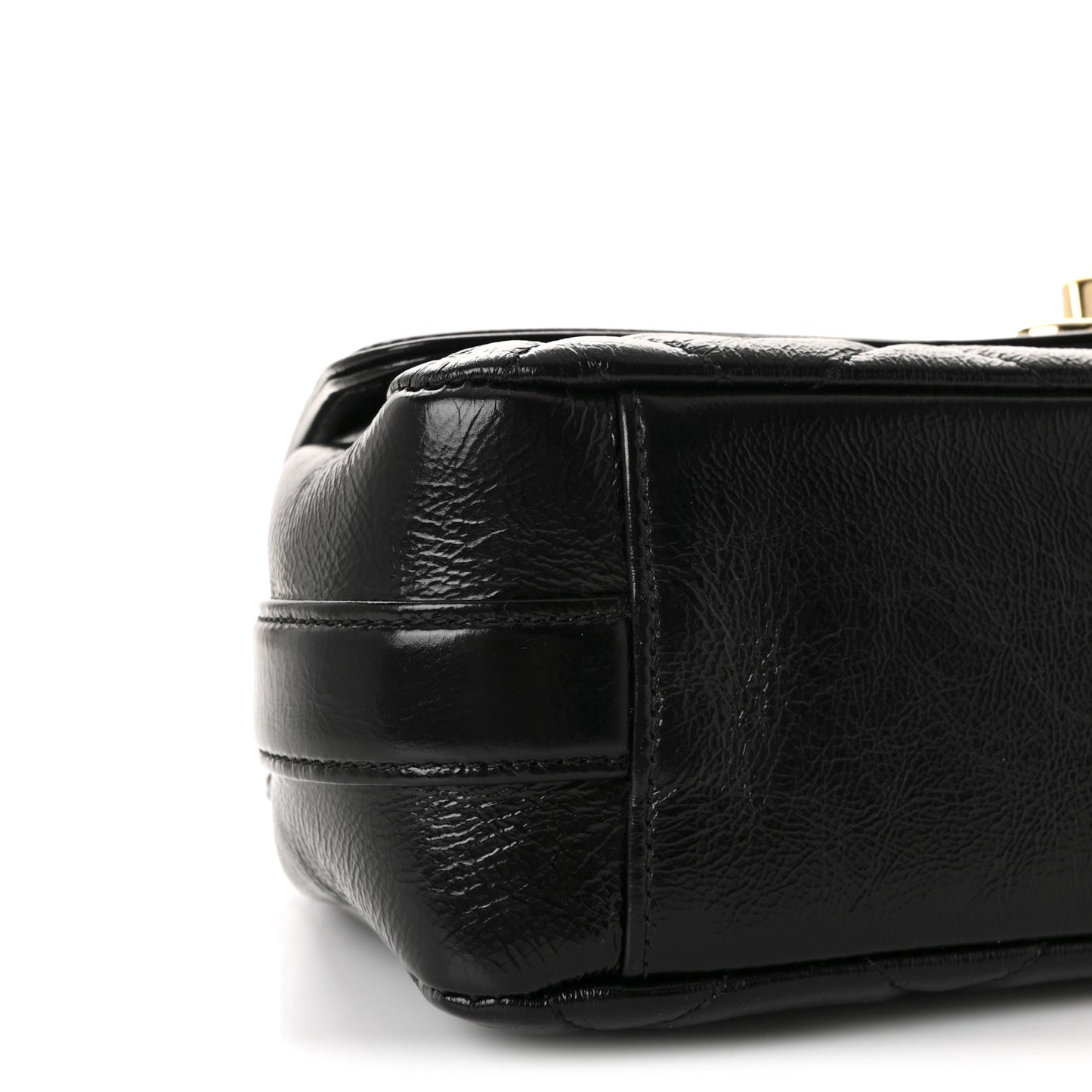 Crumpled Glazed Lambskin Quilted Small Flap Black