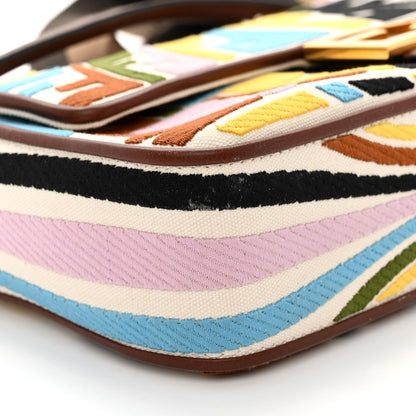 Fendi X SARA COLEMAN Canvas Vitello King Seta FF Fish Eye Embroidered Baguette Grezzo Multicolor Ghianda 8 of 9