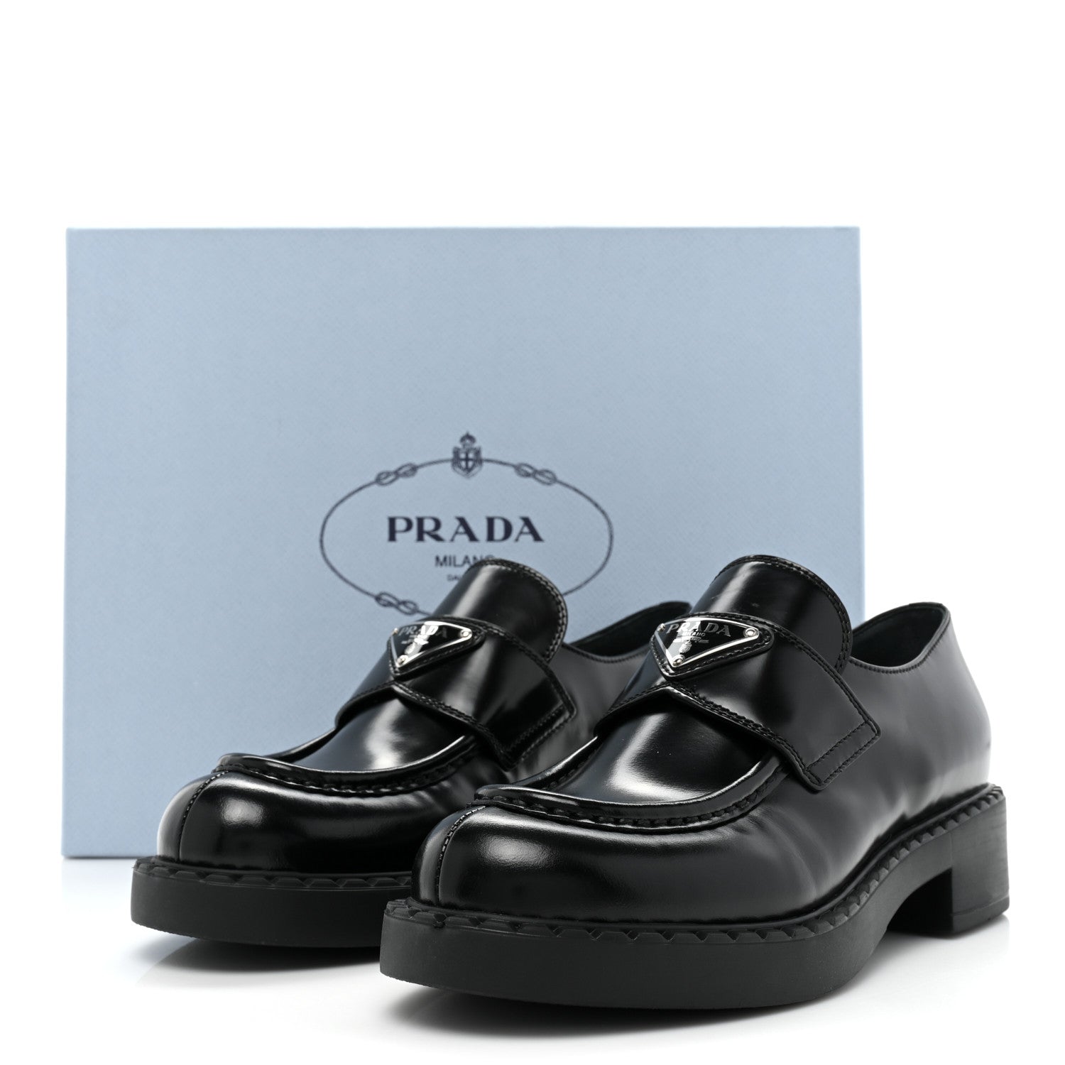 Prada Spazzolato Metal Triangle Logo 50mm Loafers 38 Black 12 of 12