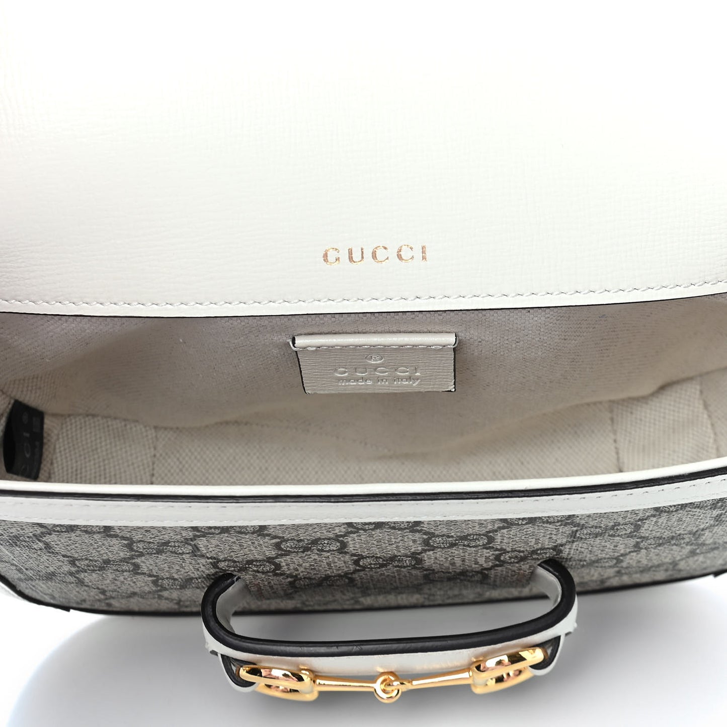 GG Supreme Monogram Web Mini Horsebit 1955 Shoulder Bag Beige Mystic White