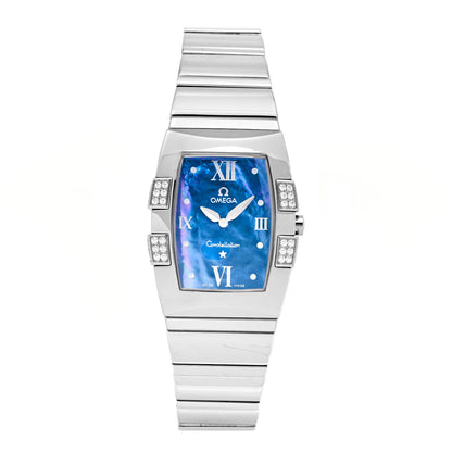 Omega Stainless Steel Diamond Blue Mother of Pearl 25mm Constellation Quadrella Quartz Watch 1586.72.00 1 of 5