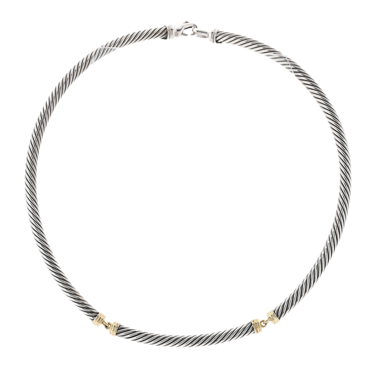 David Yurman Sterling Silver 14K Yellow Gold Cable Metro Collar Necklace 1 of 4