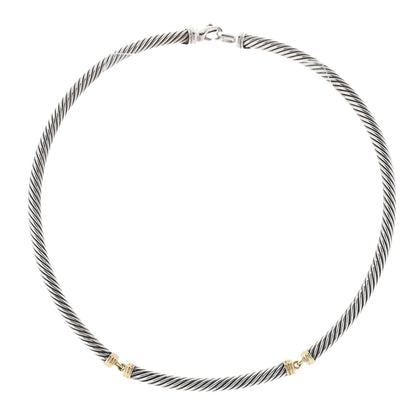 David Yurman Sterling Silver 14K Yellow Gold Cable Metro Collar Necklace 1 of 4