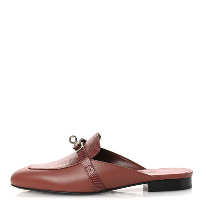 Hermes Lizard Calfskin Oz Mules 37 Rouge Sepia 1 of 12