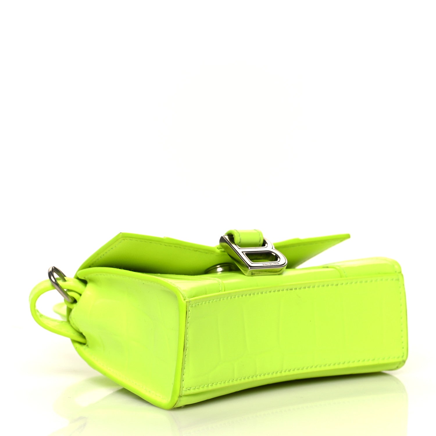 Balenciaga Semi Shiny Calfskin Crocodile Embossed Hourglass Top Handle Bag Mini Fluo Yellow 3 of 8
