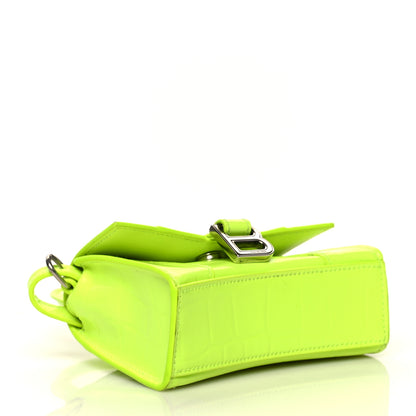 Balenciaga Semi Shiny Calfskin Crocodile Embossed Hourglass Top Handle Bag Mini Fluo Yellow 3 of 8