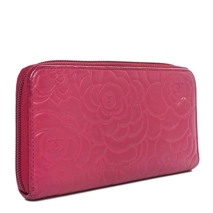 Chanel Lambskin Camellia Embossed Large Gusset Zip Around Wallet Fuchsia 3 of 13