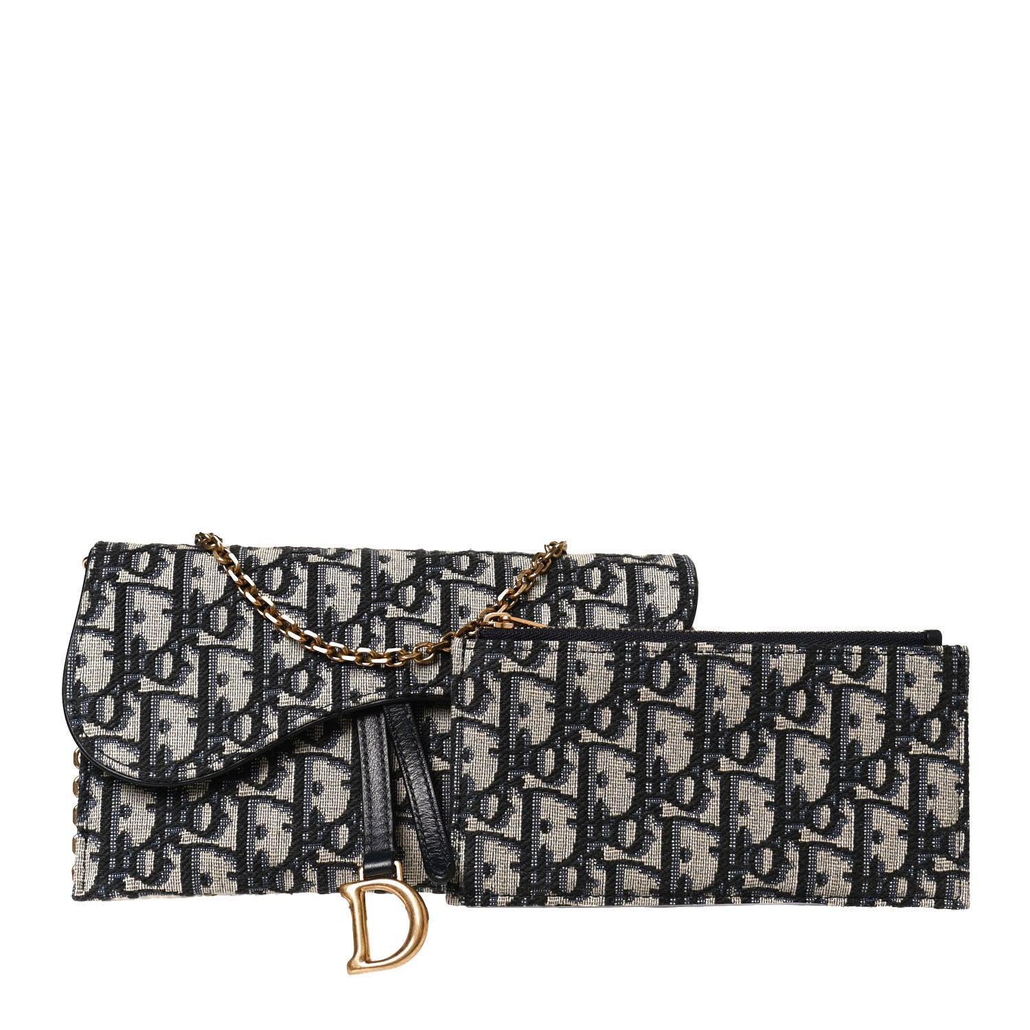 Christian Dior Oblique Saddle Chain Long Wallet Blue 1 of 13