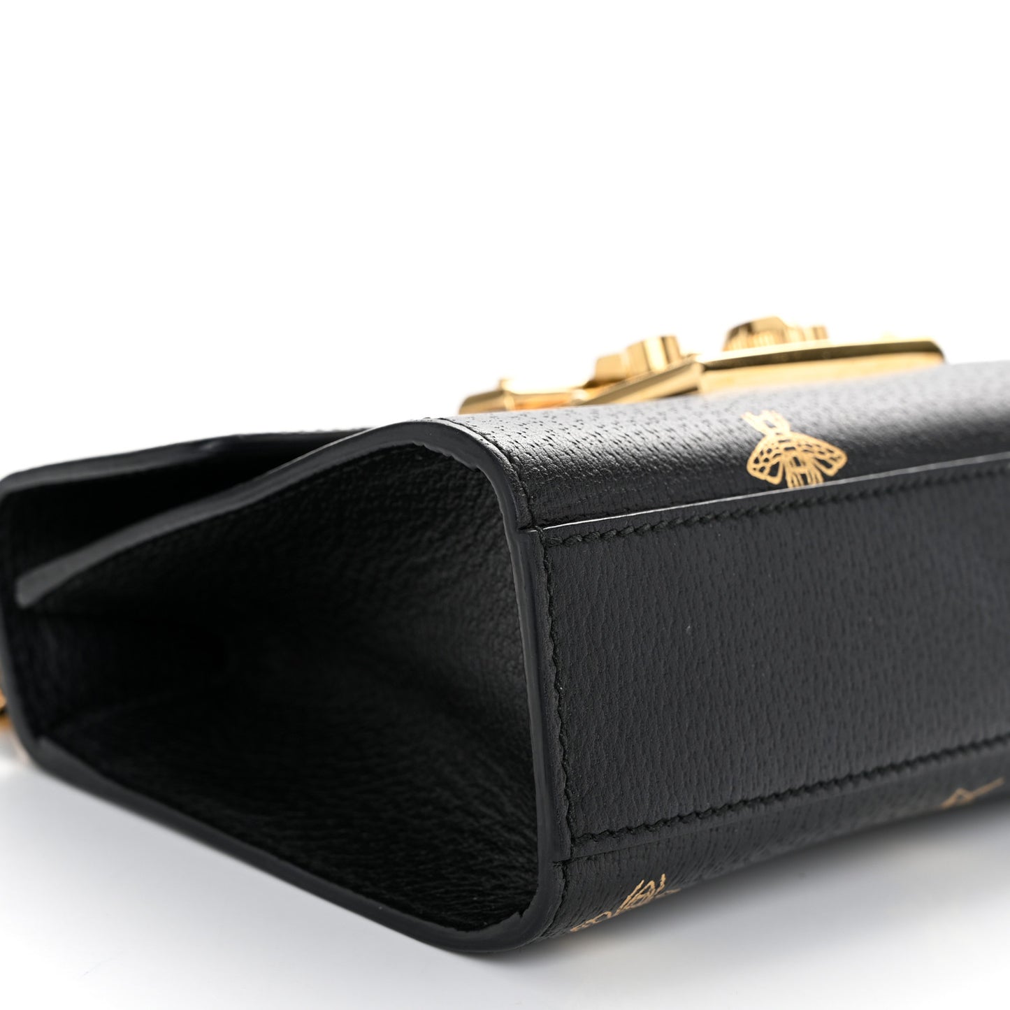 Grained Calfskin Bee Star Small Padlock Shoulder Bag Black