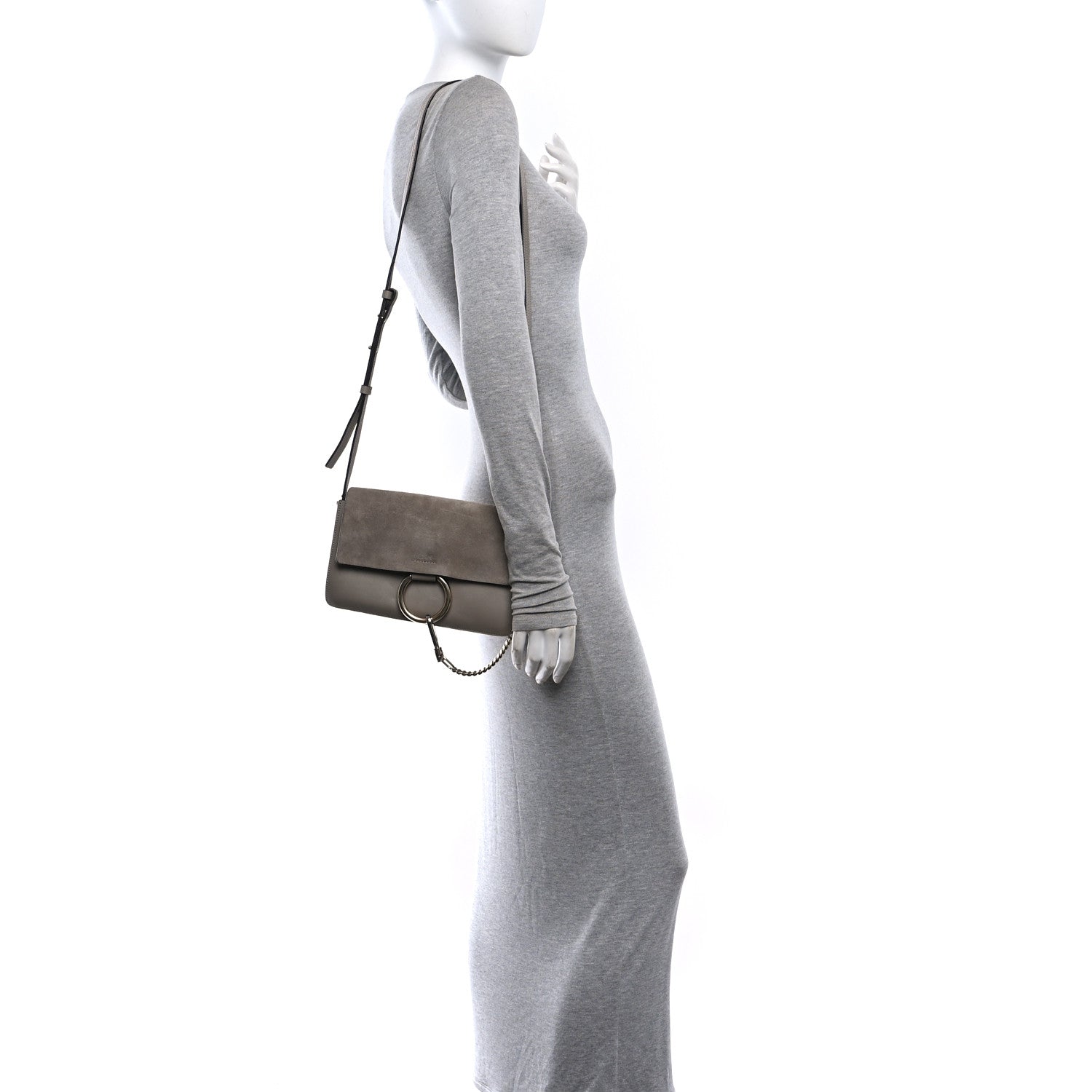 Chloe Suede Calfskin Small Faye Shoulder Bag Motty Grey 2 of 9