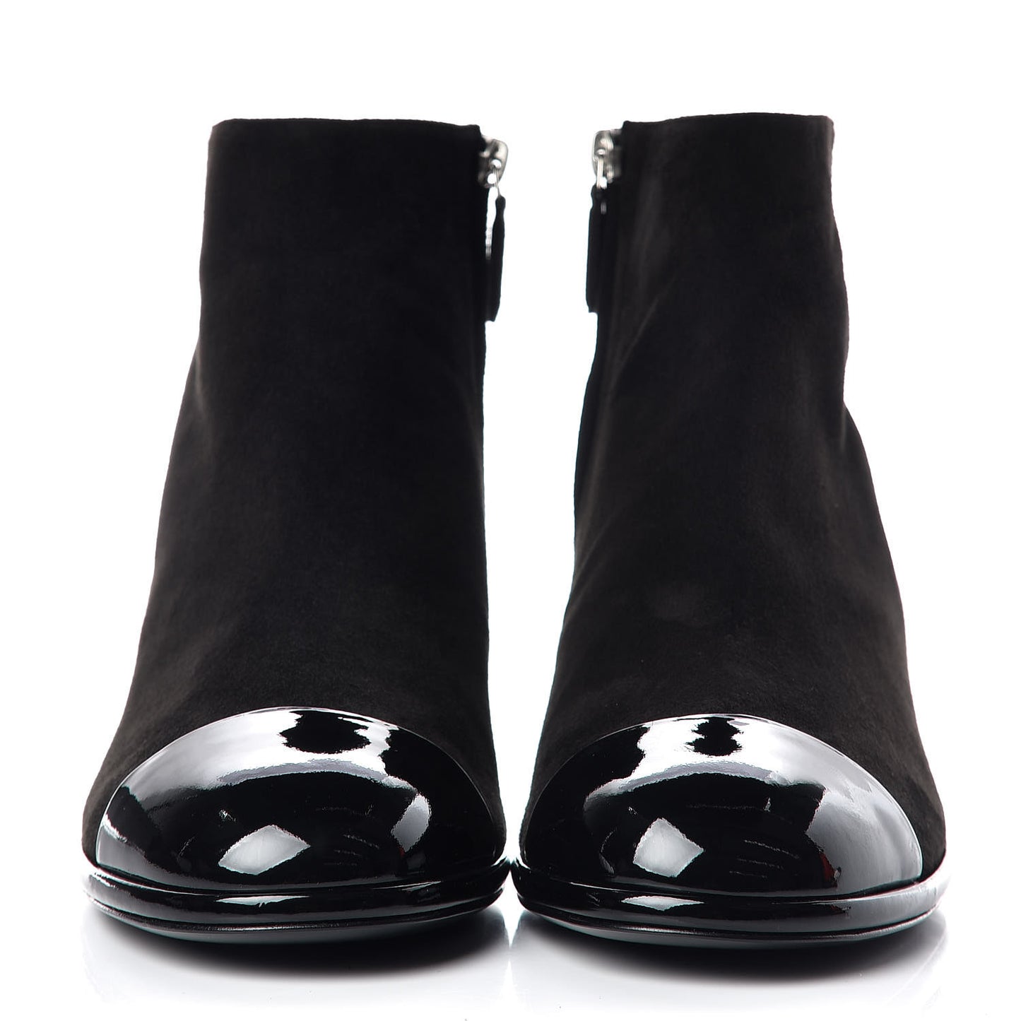 Kid Suede Patent Calfskin Charm Cap Toe Short Boots 42 Black