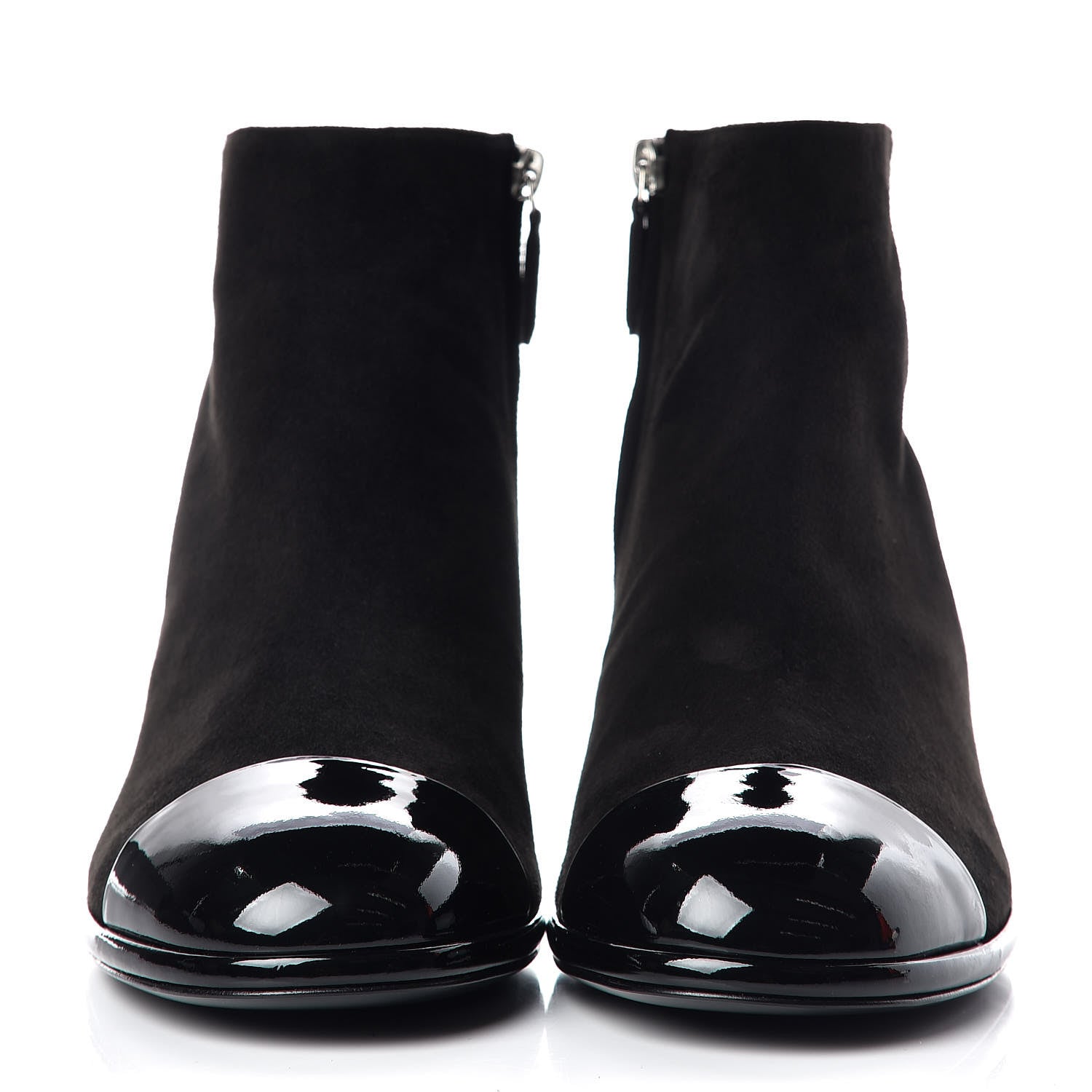 Chanel Kid Suede Patent Calfskin Charm Cap Toe Short Boots 42 Black 2 of 9