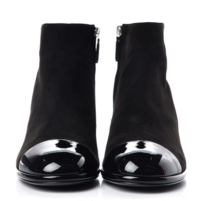 Chanel Kid Suede Patent Calfskin Charm Cap Toe Short Boots 42 Black 2 of 9
