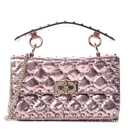 Valentino Garavani Metallic Wrinkled Lambskin Small Rockstud Spike Shoulder Bag Lipstick 1 of 8