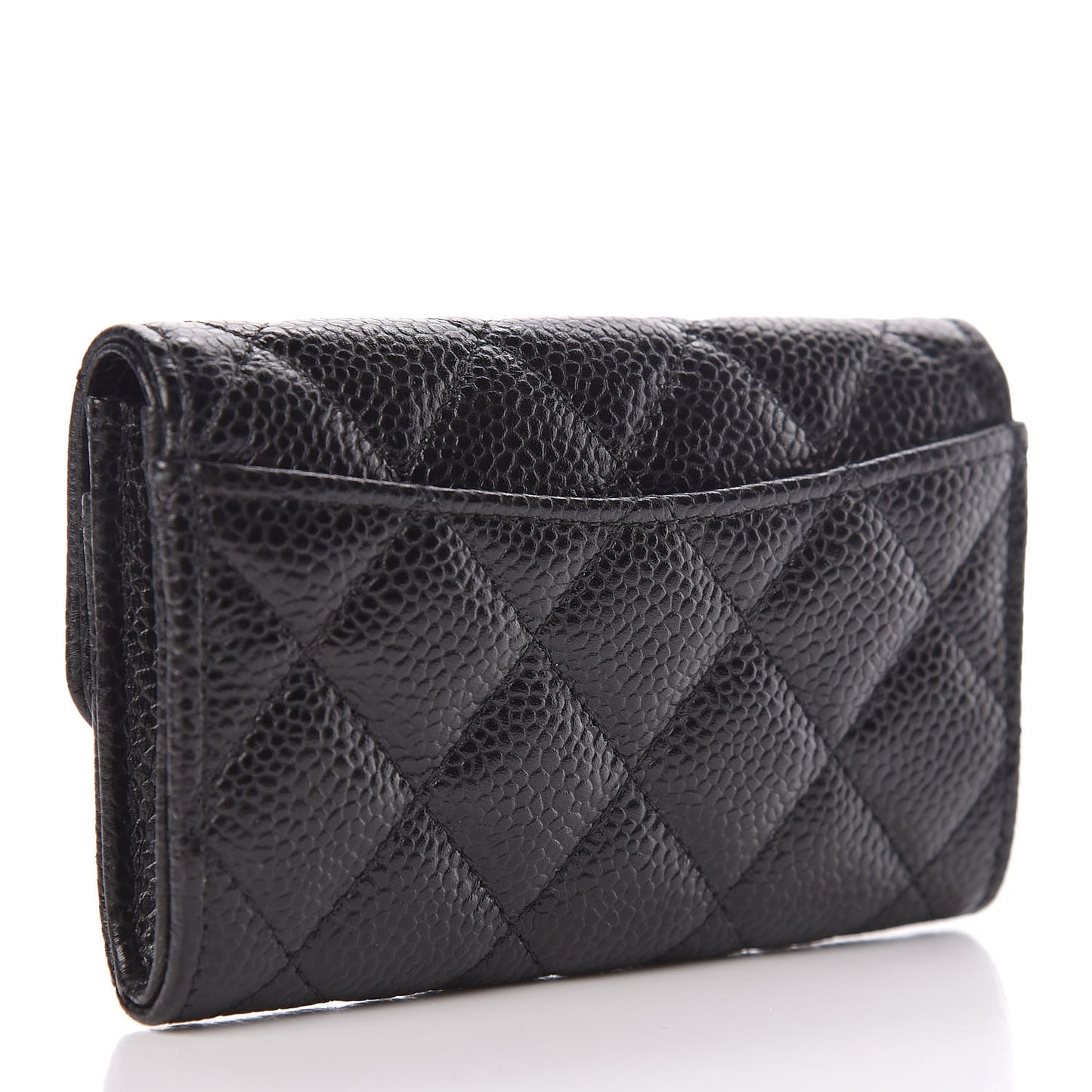 Caviar Quilted Flap Card Holder Wallet Black