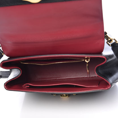 Dolce & Gabbana Iguana Calfskin Embossed Lucia Top Handle Bag Black 5 of 9