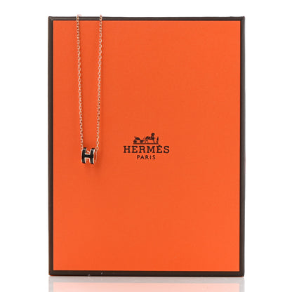 Hermes Lacquered Rose Gold Mini Pop H Pendant Necklace Black 7 of 7