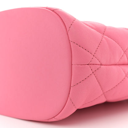 Chanel Lambskin Quilted Chaine Lettre Small Bucket Bag Pink 10 of 11