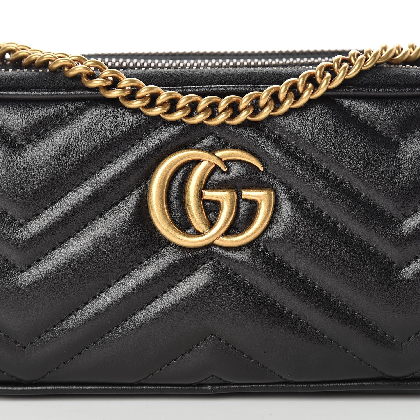 Calfskin Matelasse Mini GG Marmont Chain Crossbody Bag Black