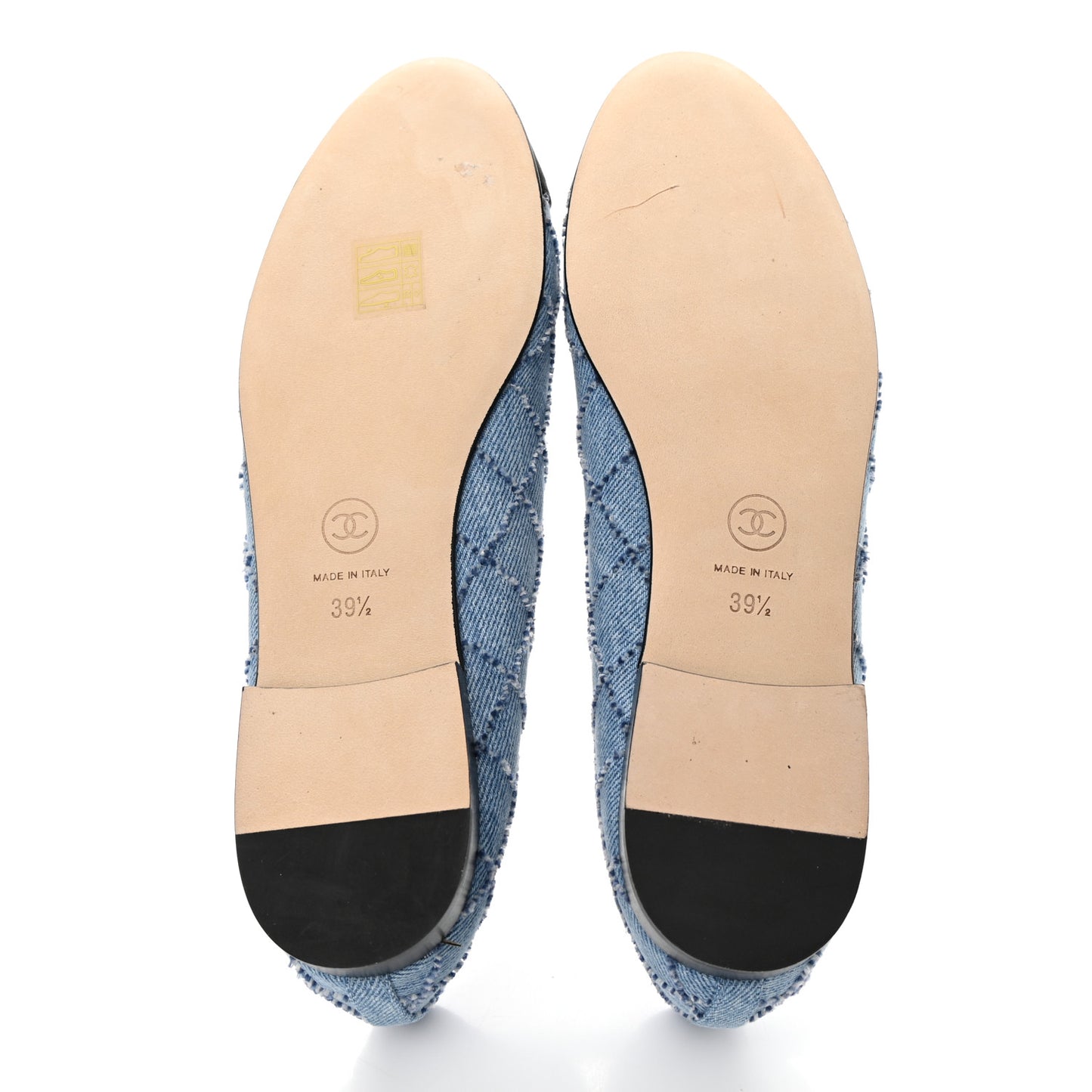Denim Quilted Grosgrain Cap Toe Ballerina Flats 39.5 Dark Blue Black