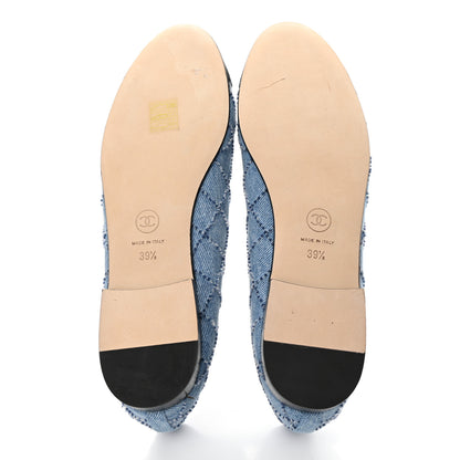 Chanel Denim Quilted Grosgrain Cap Toe Ballerina Flats 39.5 Dark Blue Black 7 of 8