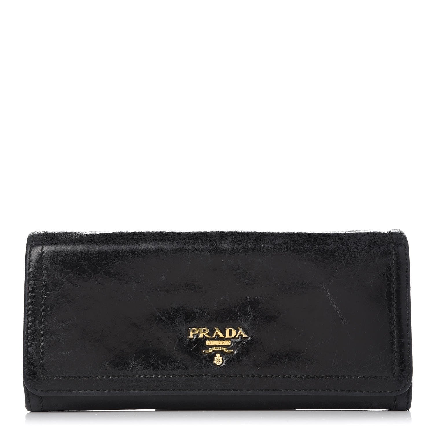 Prada Vitello Shine Zip Flap Wallet Black 1 of 17