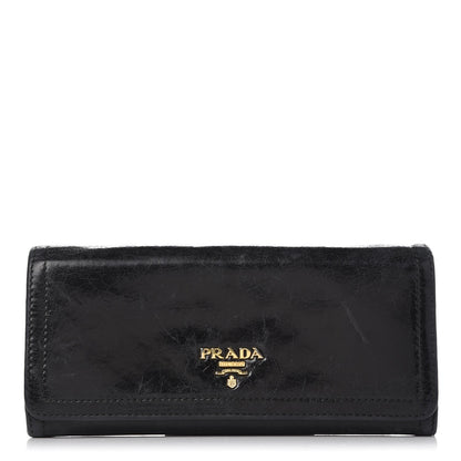 Prada Vitello Shine Zip Flap Wallet Black 1 of 17