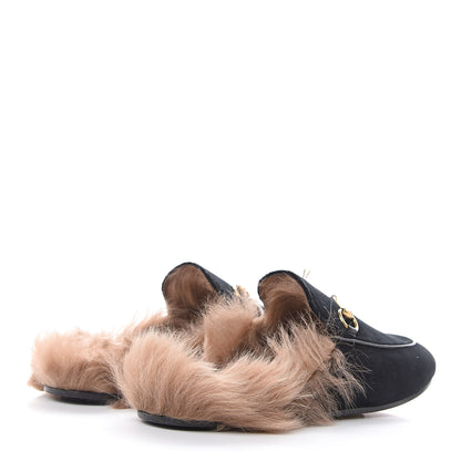 Gucci Velvet Fur Womens Princetown Slippers 39.5 Black 4 of 9